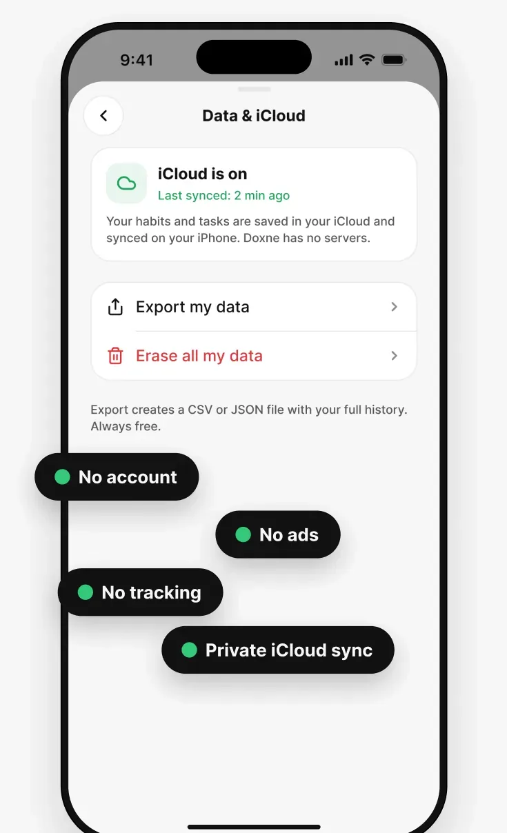 The Data and iCloud screen