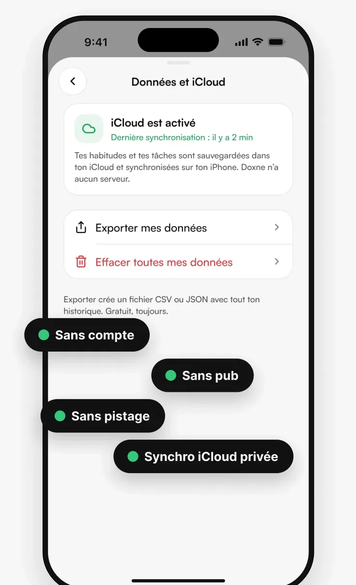 L’écran Données et iCloud